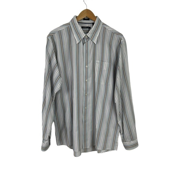 Van Heusen Studio Fitted Men's Large Long Sleeve Button Up Striped Shirt - Picture 1 of 12